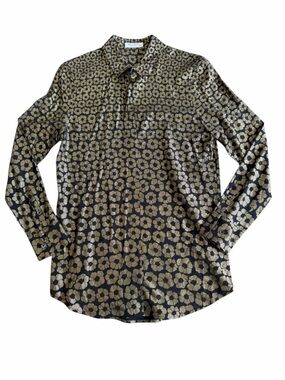 Equipment Femme Black & Gold Floral Silk Blouse XS | 100% Silk